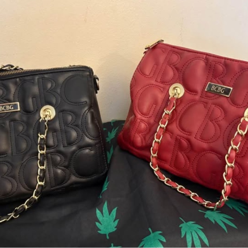 BCBG Black and Red Embossed Shoulder Bags